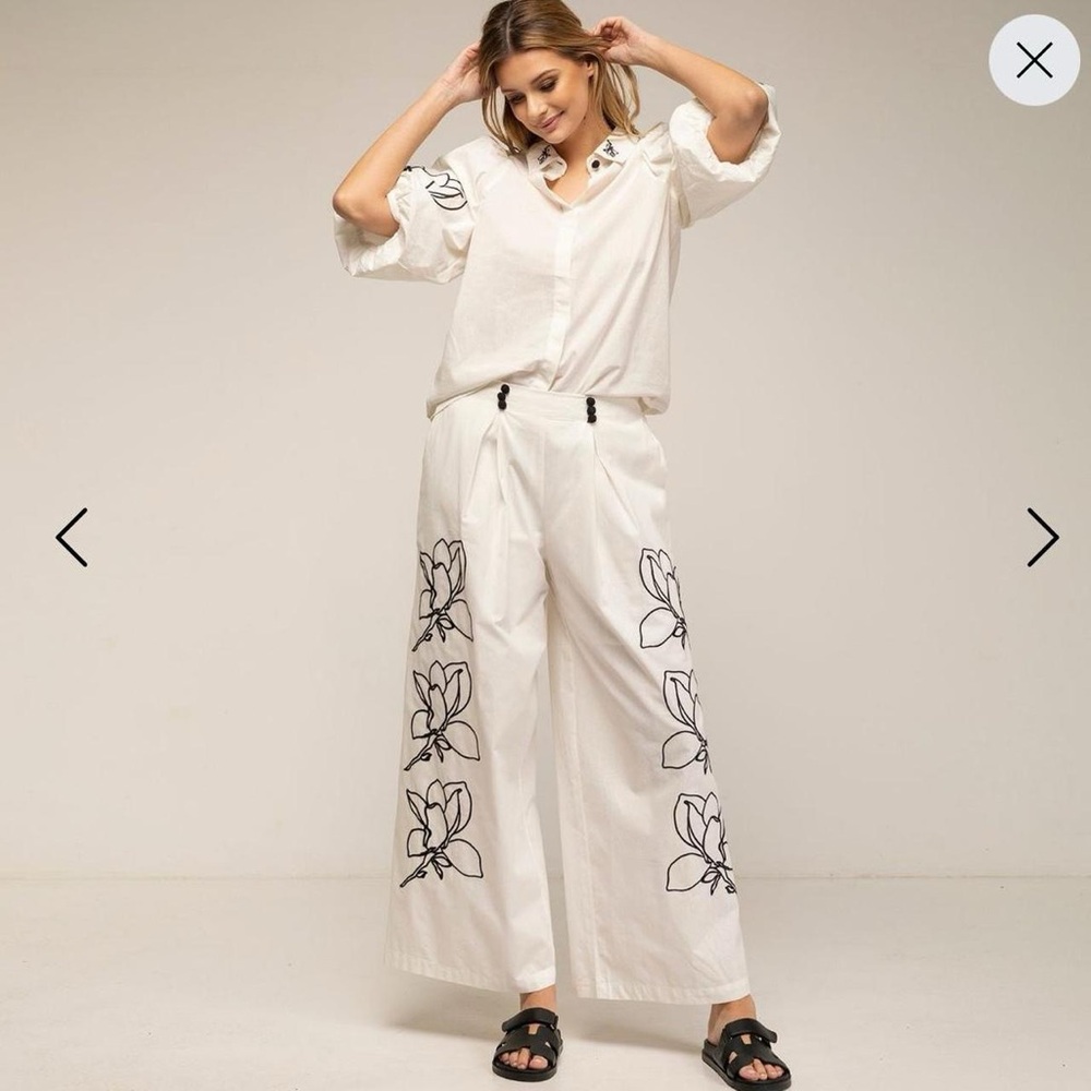 White Floral Wide-Leg Pants and matching top